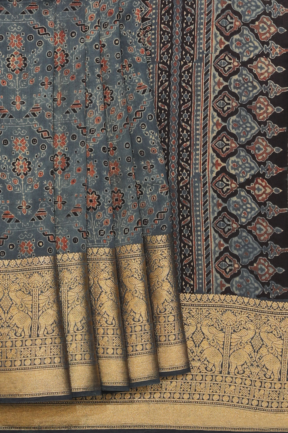 Image of Ajkrakh Printed Cotton Silk Saree